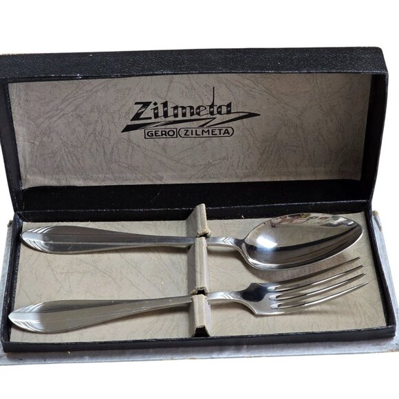 Vintage Zilmeta Gero Stainless Steel Spoon & Fork Set In Box - Picture 1 of 9